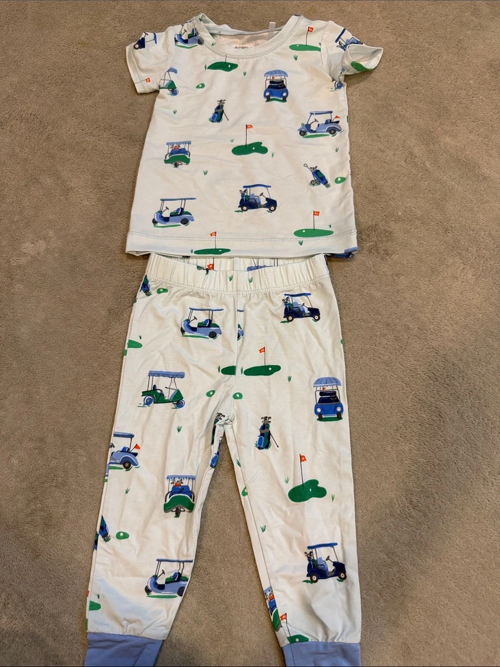 Angel Dear White Golf Cart Print Pajama Set - Blue & Green